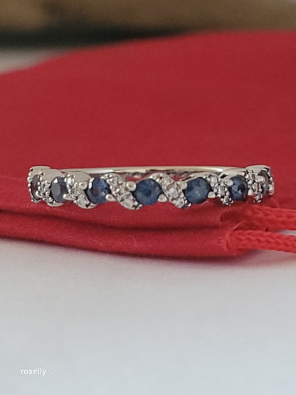 Le Vian 14K White Gold Blue Sapphire & Diamond Band Ring Size 6.5