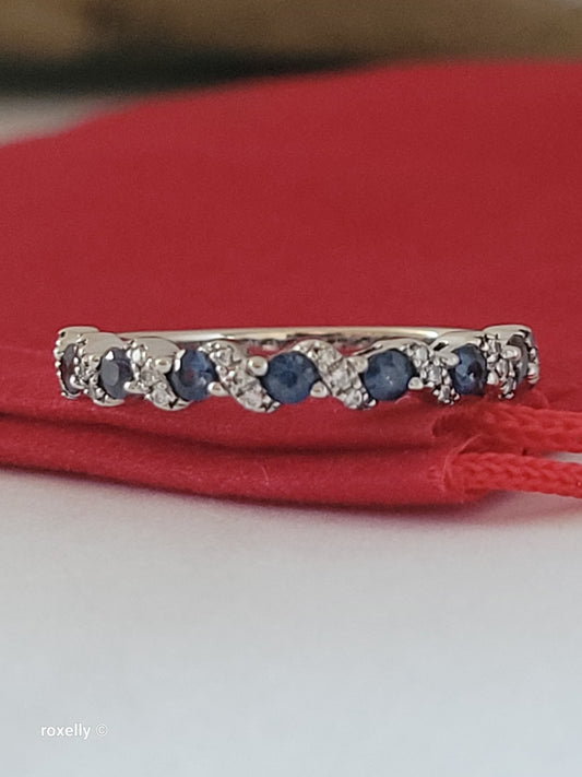 Le Vian 14K White Gold Blue Sapphire & Diamond Band Ring Size 6.5