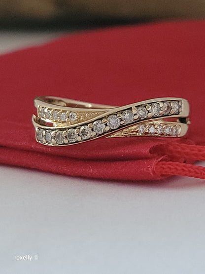 $2,000 14K Yellow Gold Genuine Chocolate and Vanilla Diamonds Criss-Cross Le Vian Ring Size 7- Solid Gold!