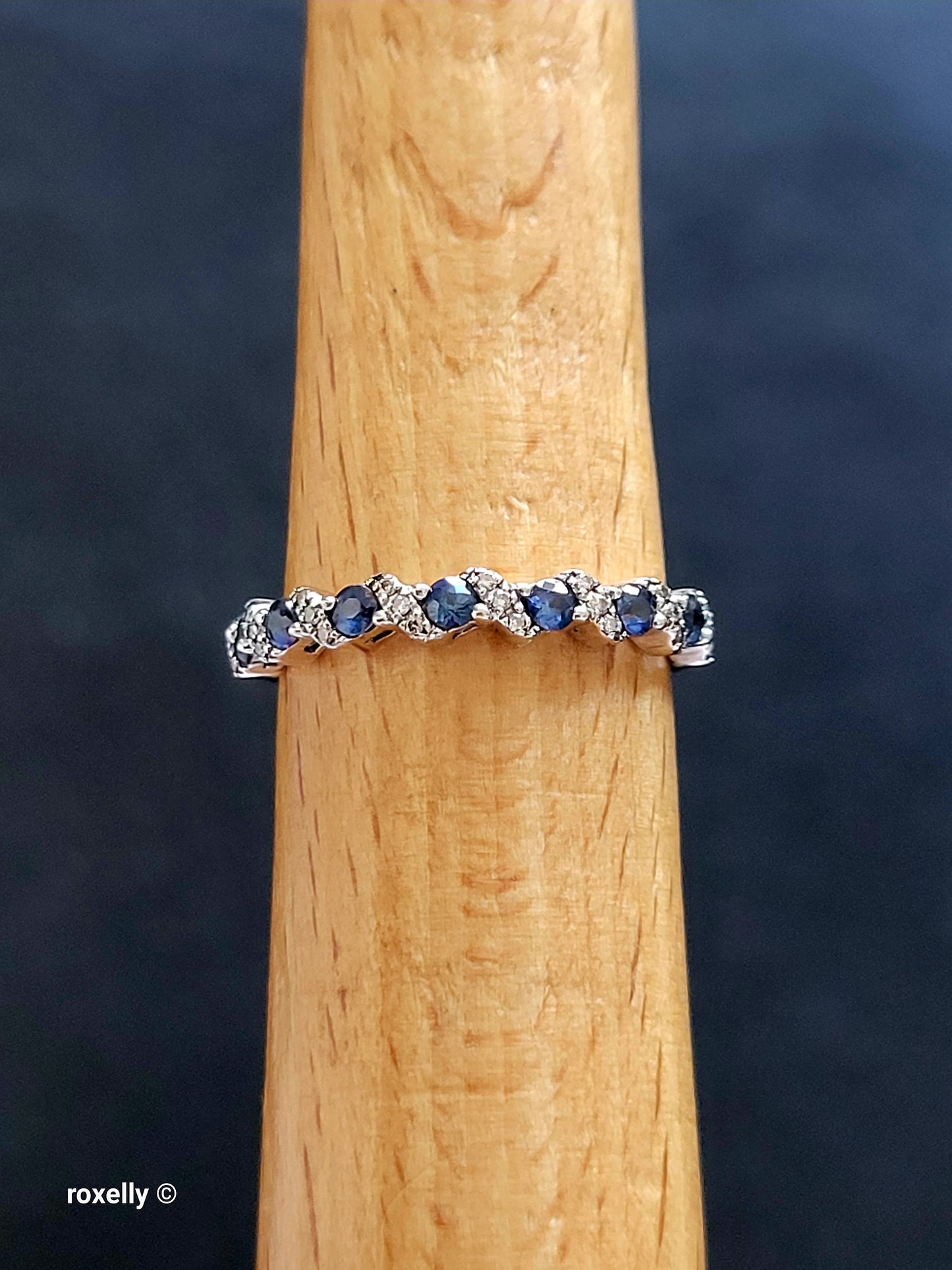 Le Vian 14K White Gold Blue Sapphire & Diamond Band Ring Size 6.5