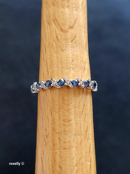 Le Vian 14K White Gold Blue Sapphire & Diamond Band Ring Size 6.5