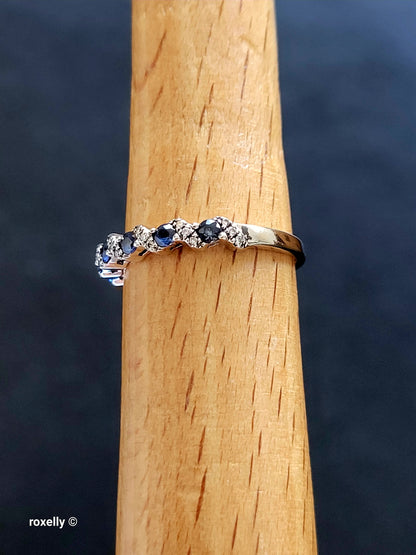 Le Vian 14K White Gold Blue Sapphire & Diamond Band Ring Size 6.5