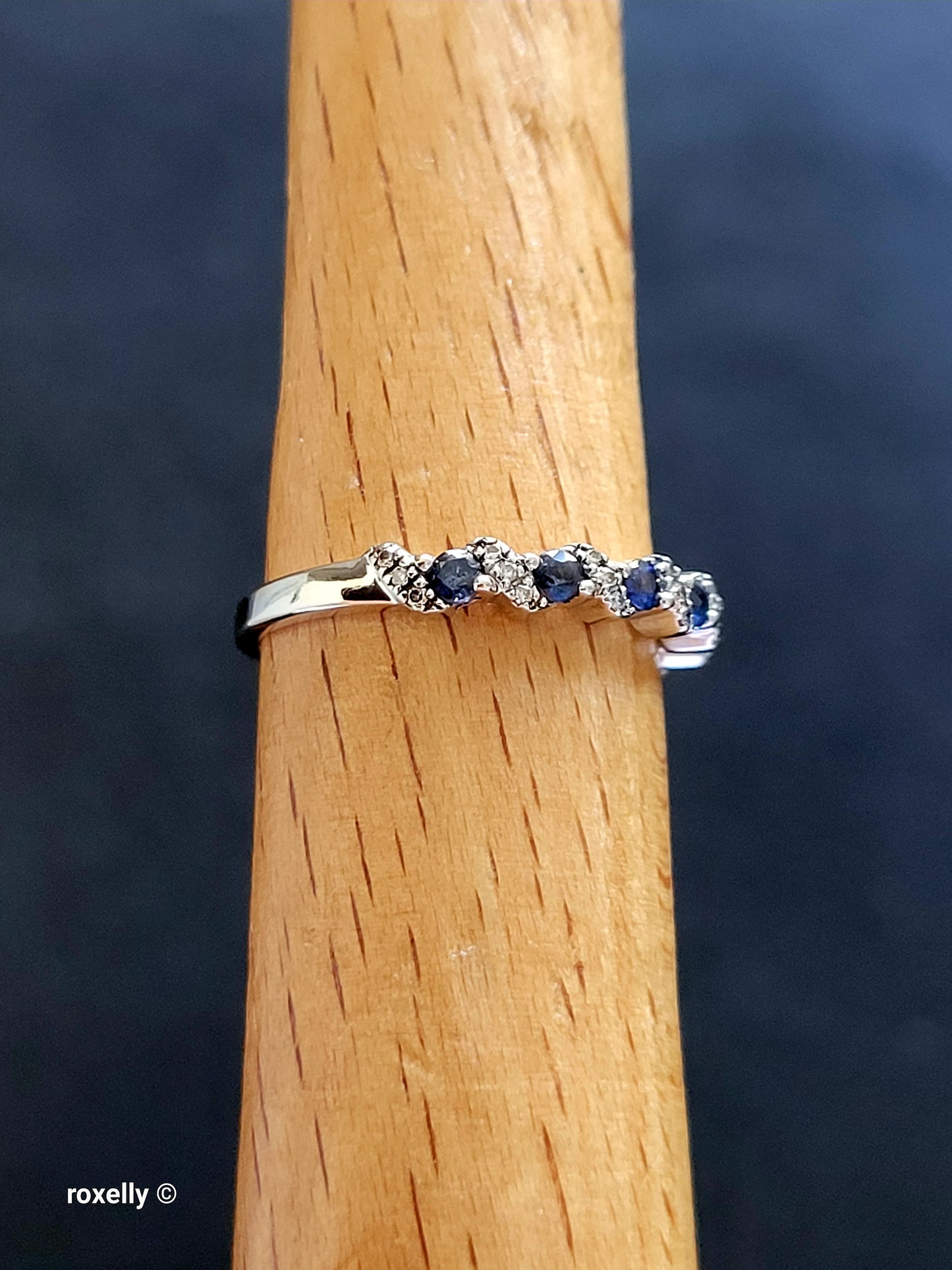 Le Vian 14K White Gold Blue Sapphire & Diamond Band Ring Size 6.5