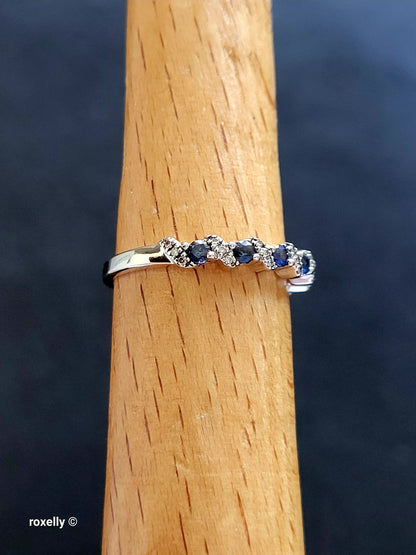 Le Vian 14K White Gold Blue Sapphire & Diamond Band Ring Size 6.5