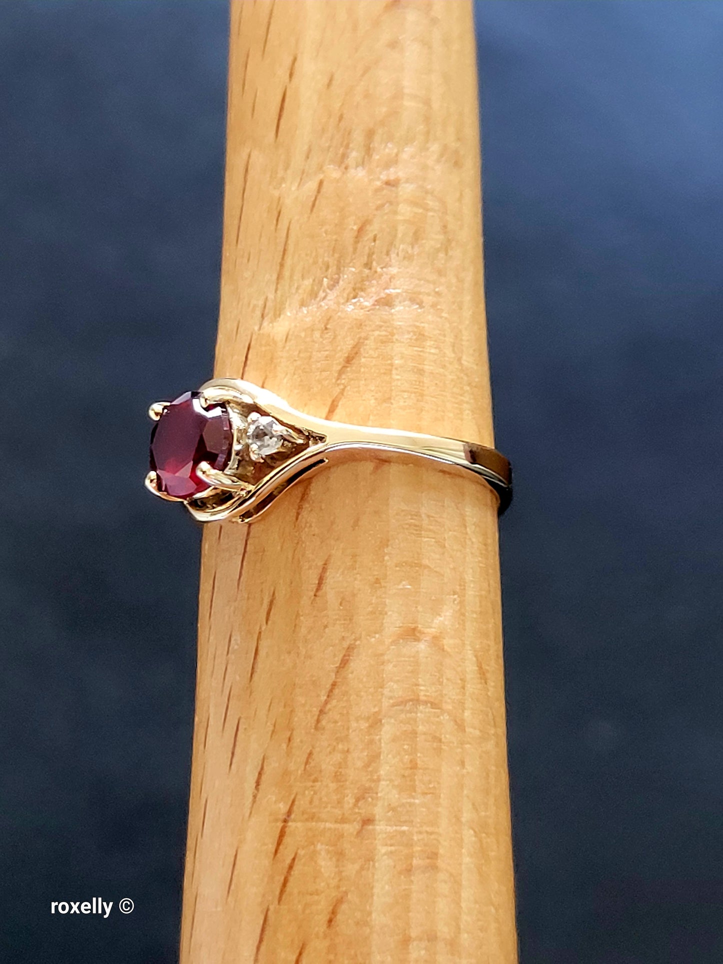 10K Yellow Gold Garnet and Diamond Ring Size 6.5, Solid Gold