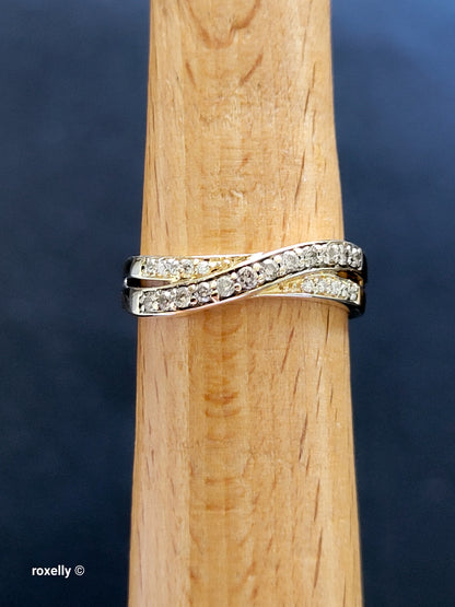 $2,000 14K Yellow Gold Genuine Chocolate and Vanilla Diamonds Criss-Cross Le Vian Ring Size 7- Solid Gold!