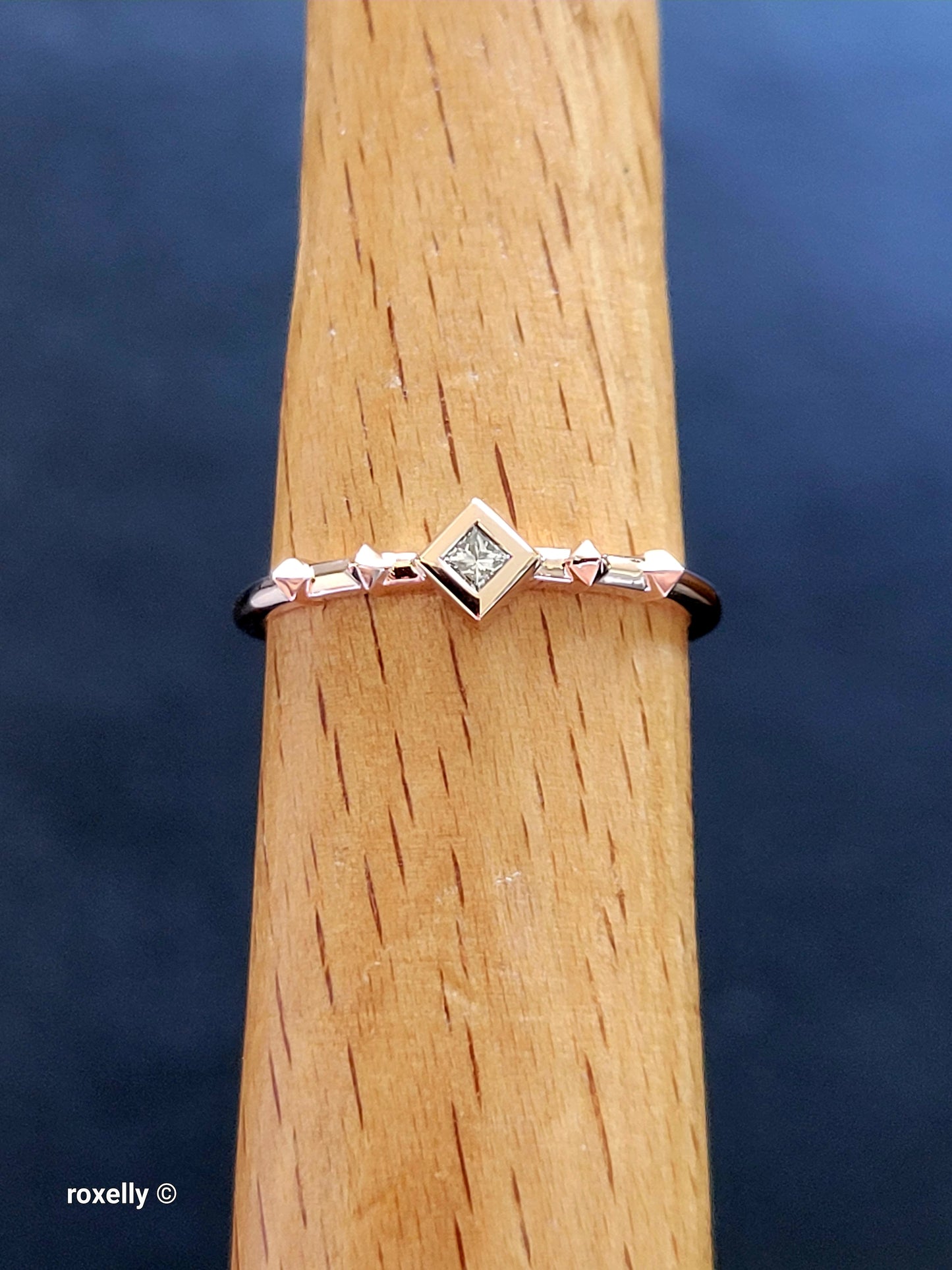 14K Solid Rose Gold Diamond Dainty Ring Size 7, Solid Gold