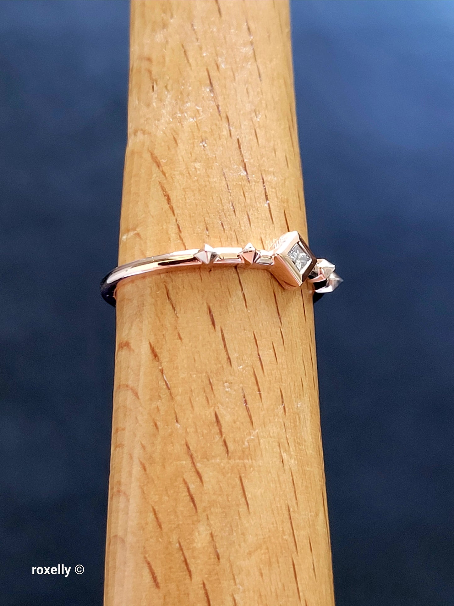 14K Solid Rose Gold Diamond Dainty Ring Size 7, Solid Gold
