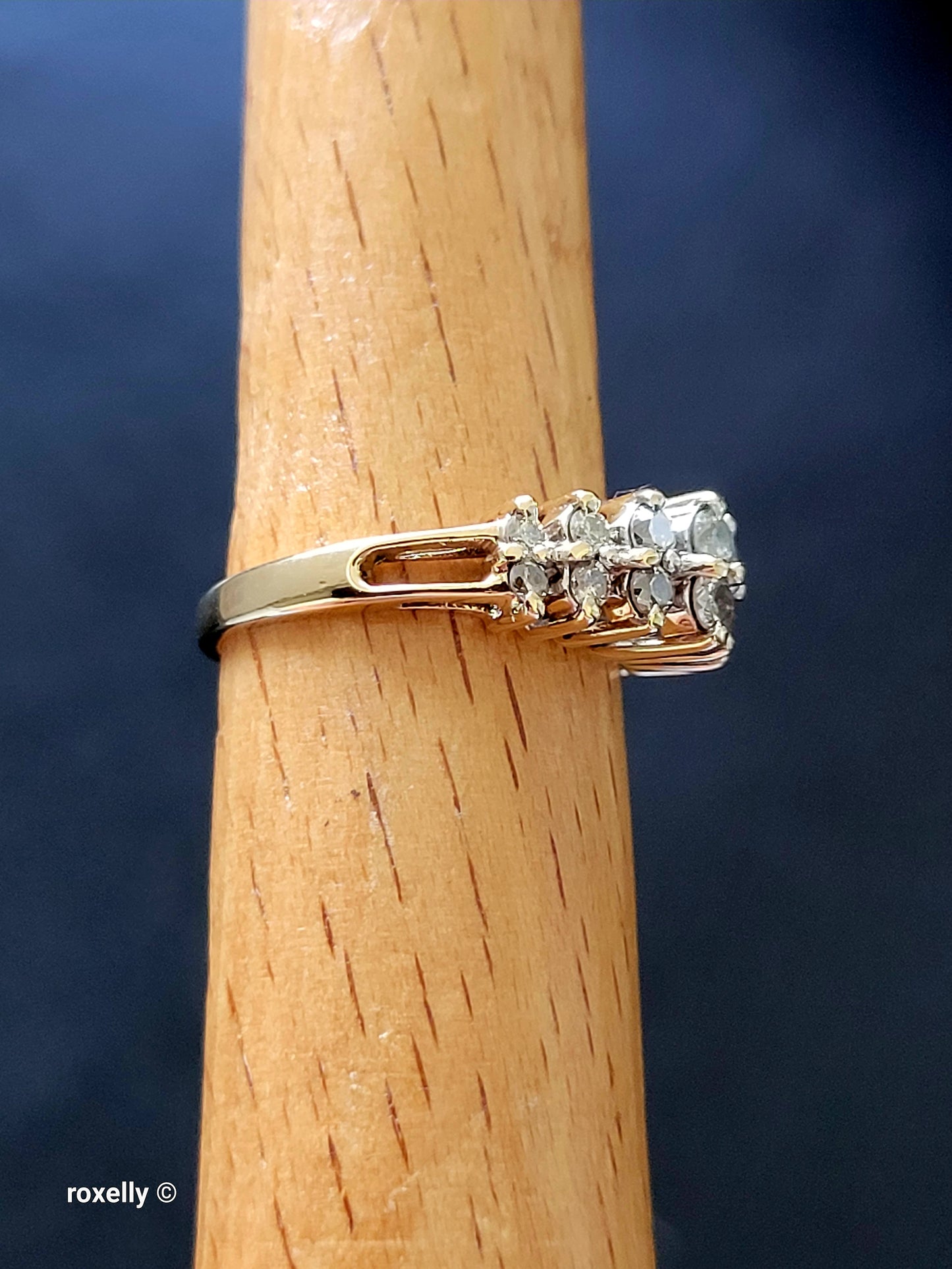 10K Yellow Gold Genuine Diamonds Tiara Design Ring Size 6, Solid Gold
