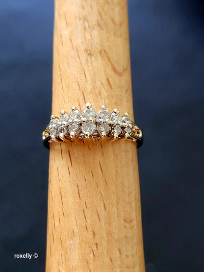 10K Yellow Gold Genuine Diamonds Tiara Design Ring Size 6, Solid Gold