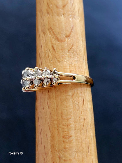 10K Yellow Gold Genuine Diamonds Tiara Design Ring Size 6, Solid Gold
