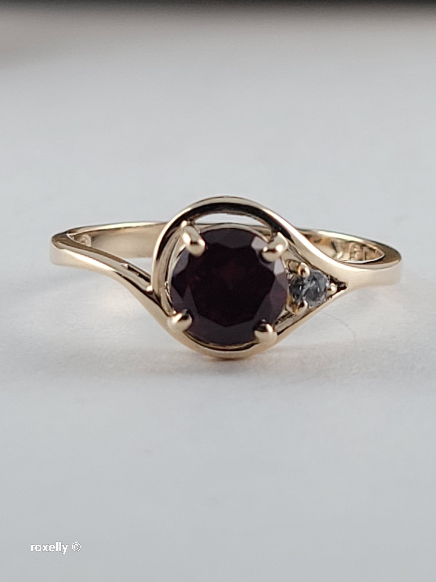 10K Yellow Gold Garnet and Diamond Ring Size 6.5, Solid Gold