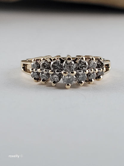 10K Yellow Gold Genuine Diamonds Tiara Design Ring Size 6, Solid Gold