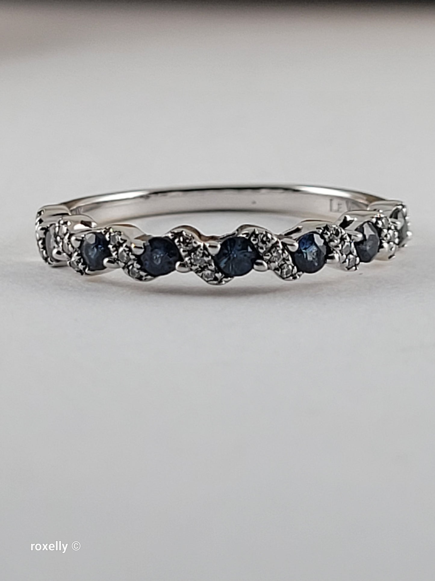 Le Vian 14K White Gold Blue Sapphire & Diamond Band Ring Size 6.5