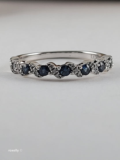 Le Vian 14K White Gold Blue Sapphire & Diamond Band Ring Size 6.5