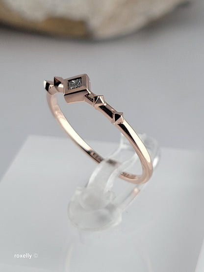 14K Solid Rose Gold Diamond Dainty Ring Size 7, Solid Gold