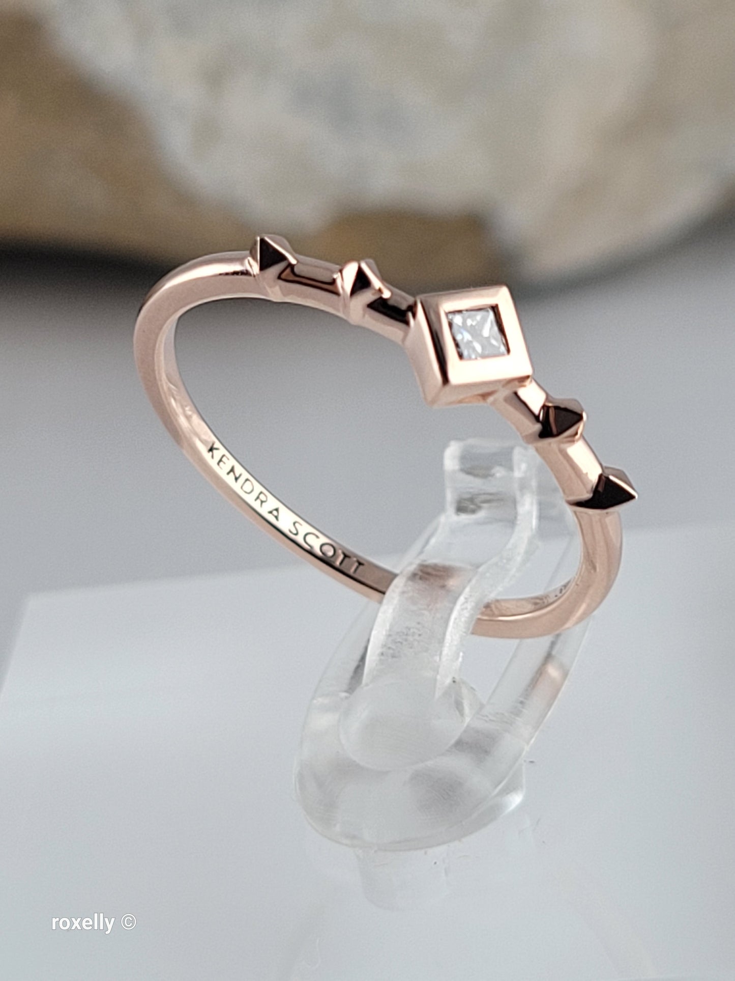 14K Solid Rose Gold Diamond Dainty Ring Size 7, Solid Gold