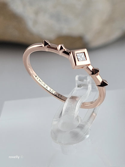 14K Solid Rose Gold Diamond Dainty Ring Size 7, Solid Gold