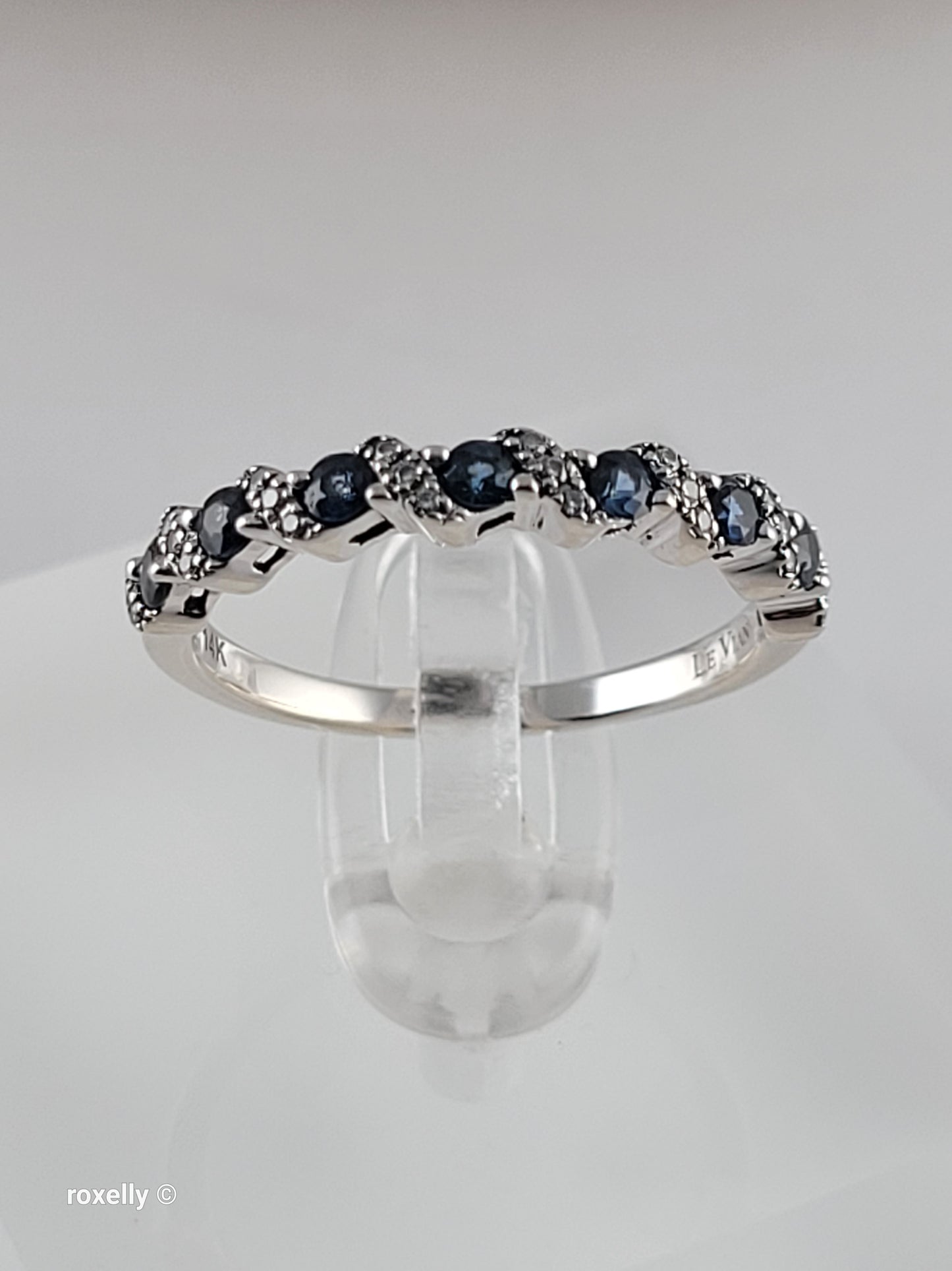 Le Vian 14K White Gold Blue Sapphire & Diamond Band Ring Size 6.5
