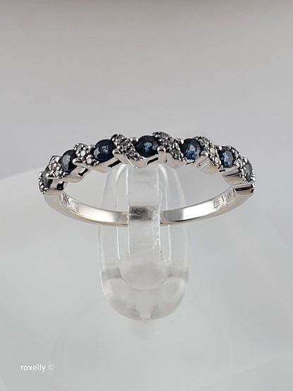 Le Vian 14K White Gold Blue Sapphire & Diamond Band Ring Size 6.5