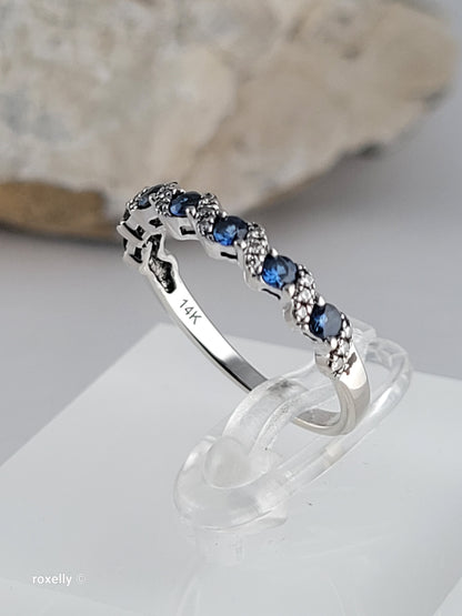 Le Vian 14K White Gold Blue Sapphire & Diamond Band Ring Size 6.5