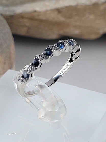 Le Vian 14K White Gold Blue Sapphire & Diamond Band Ring Size 6.5