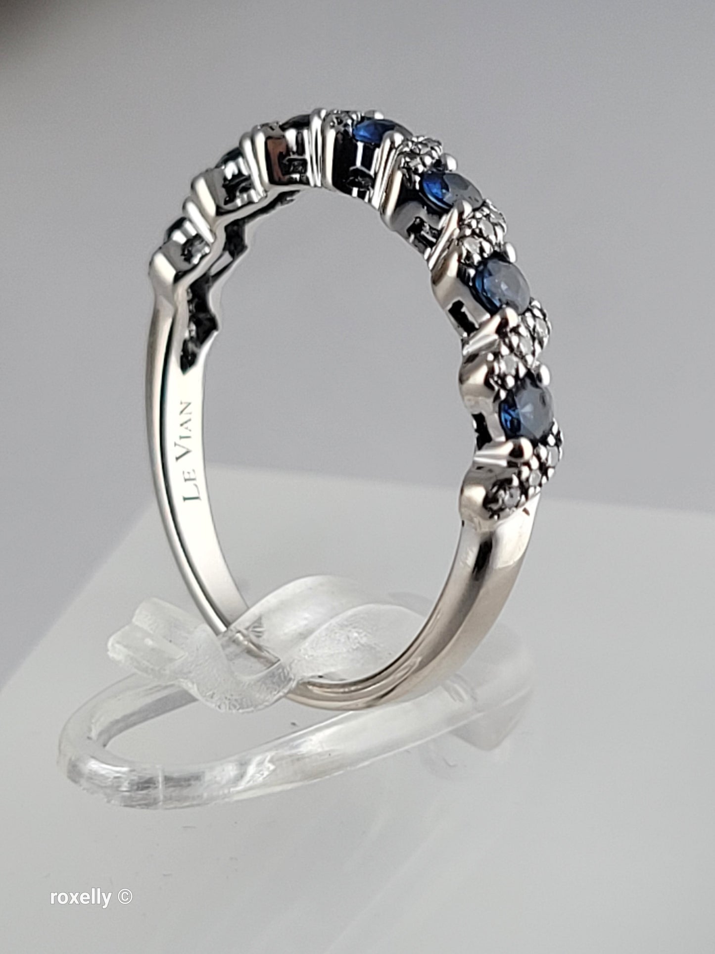 Le Vian 14K White Gold Blue Sapphire & Diamond Band Ring Size 6.5