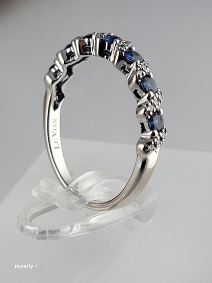 Le Vian 14K White Gold Blue Sapphire & Diamond Band Ring Size 6.5