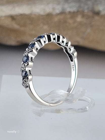 Le Vian 14K White Gold Blue Sapphire & Diamond Band Ring Size 6.5