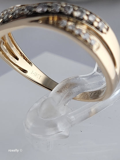 $2,000 14K Yellow Gold Genuine Chocolate and Vanilla Diamonds Criss-Cross Le Vian Ring Size 7- Solid Gold!