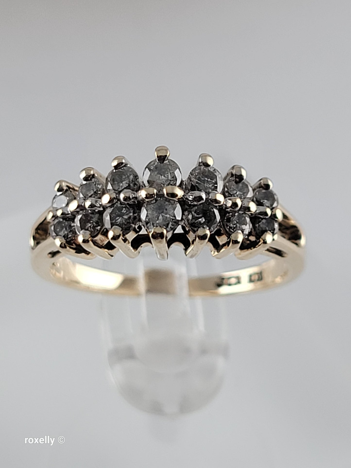 10K Yellow Gold Genuine Diamonds Tiara Design Ring Size 6, Solid Gold