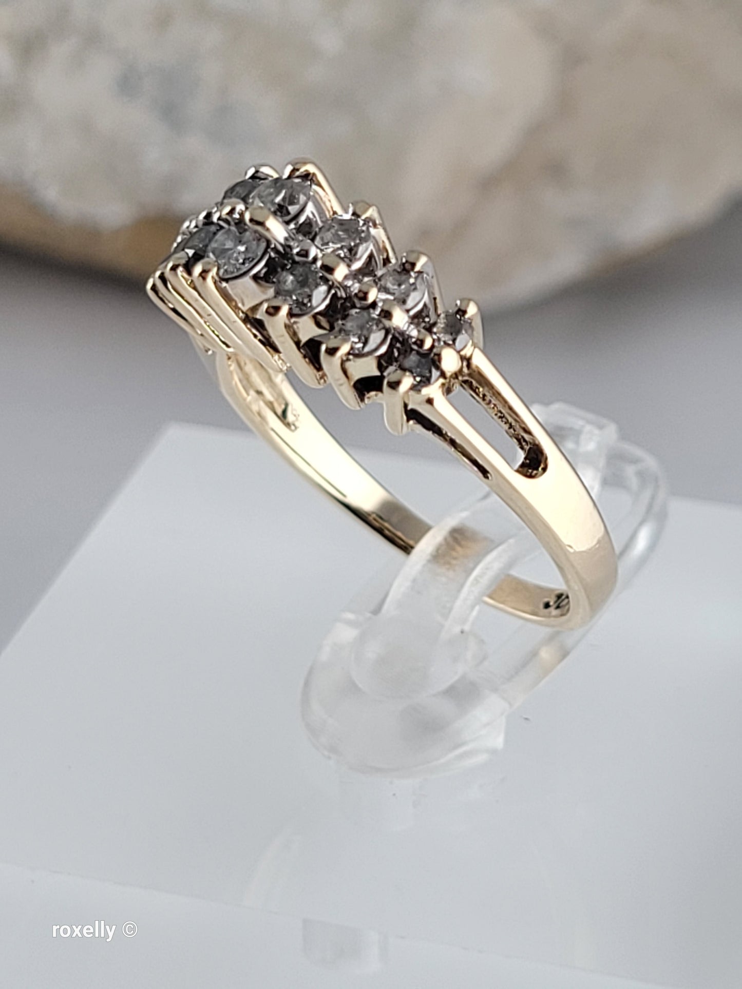 10K Yellow Gold Genuine Diamonds Tiara Design Ring Size 6, Solid Gold