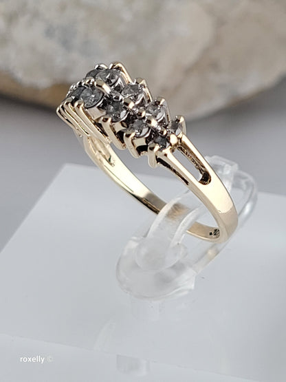 10K Yellow Gold Genuine Diamonds Tiara Design Ring Size 6, Solid Gold