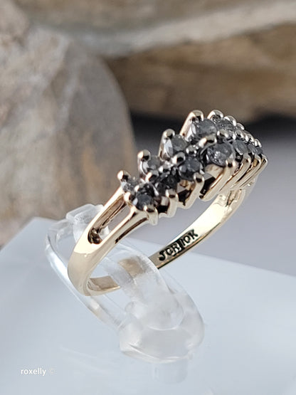 10K Yellow Gold Genuine Diamonds Tiara Design Ring Size 6, Solid Gold