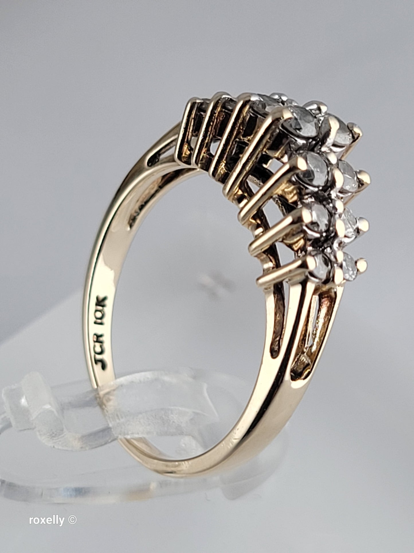 10K Yellow Gold Genuine Diamonds Tiara Design Ring Size 6, Solid Gold