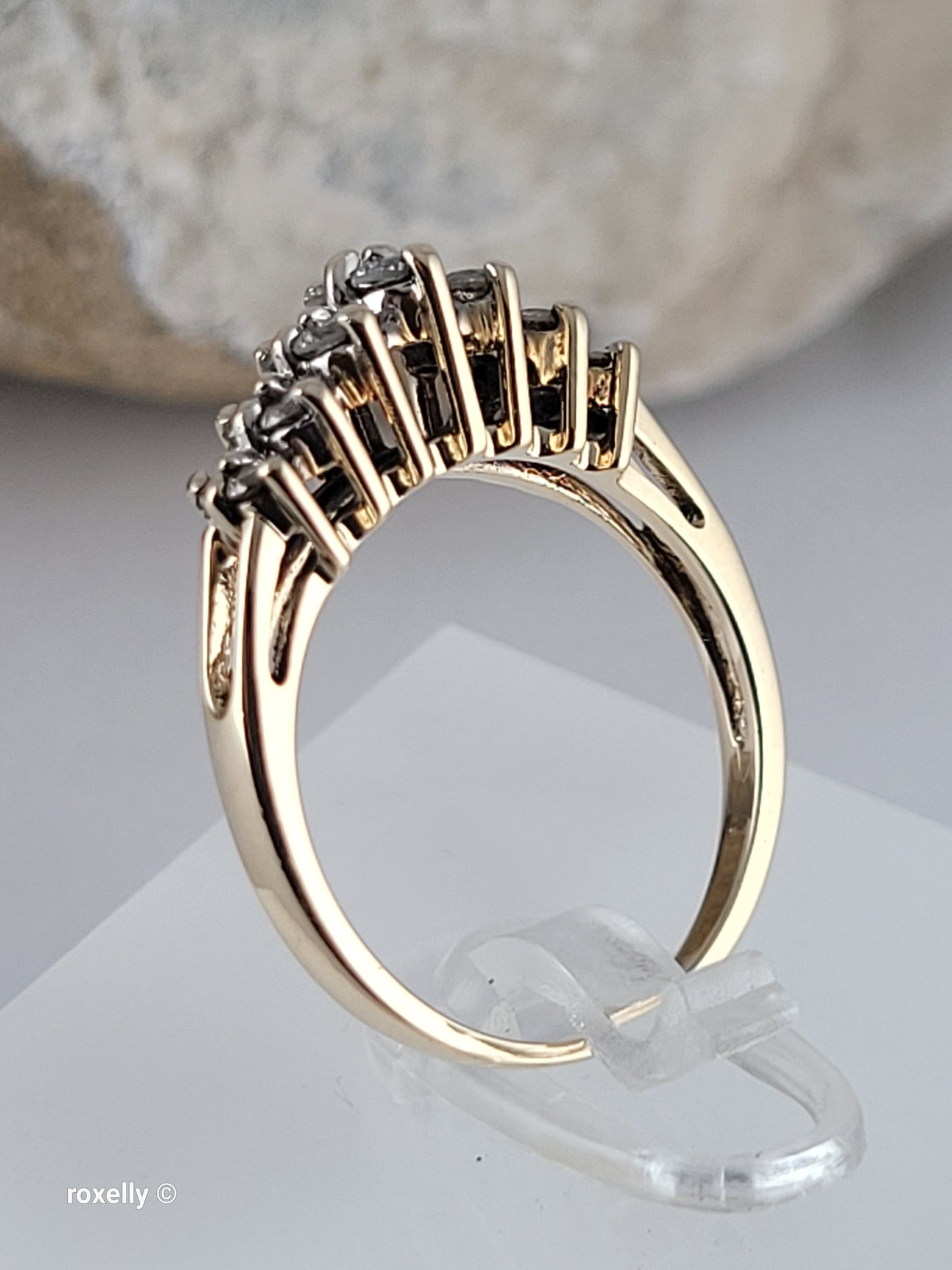 10K Yellow Gold Genuine Diamonds Tiara Design Ring Size 6, Solid Gold
