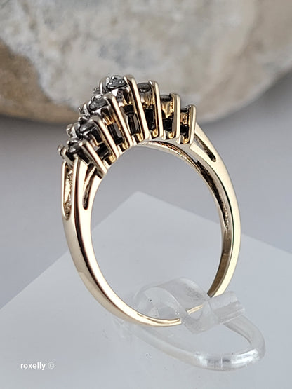 10K Yellow Gold Genuine Diamonds Tiara Design Ring Size 6, Solid Gold