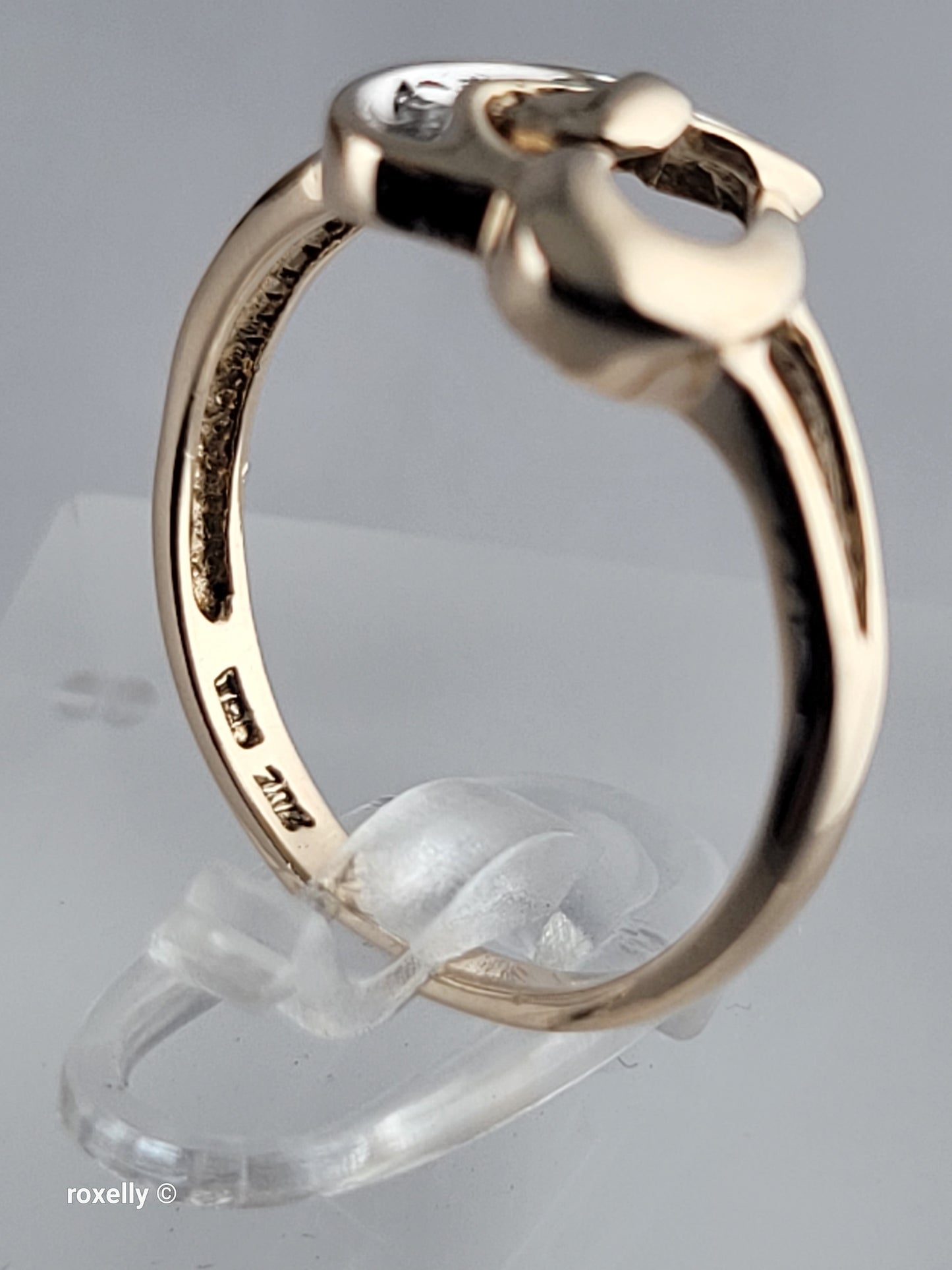 10K Yellow Gold  Two intertwined hearts Diamonds  Ring Size 6.75, Solid Gold