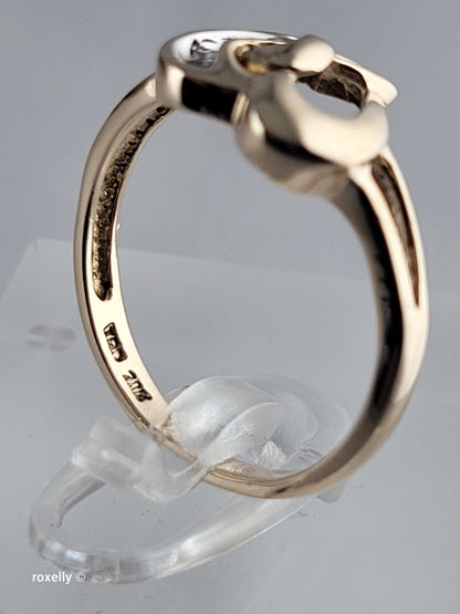 10K Yellow Gold  Two intertwined hearts Diamonds  Ring Size 6.75, Solid Gold