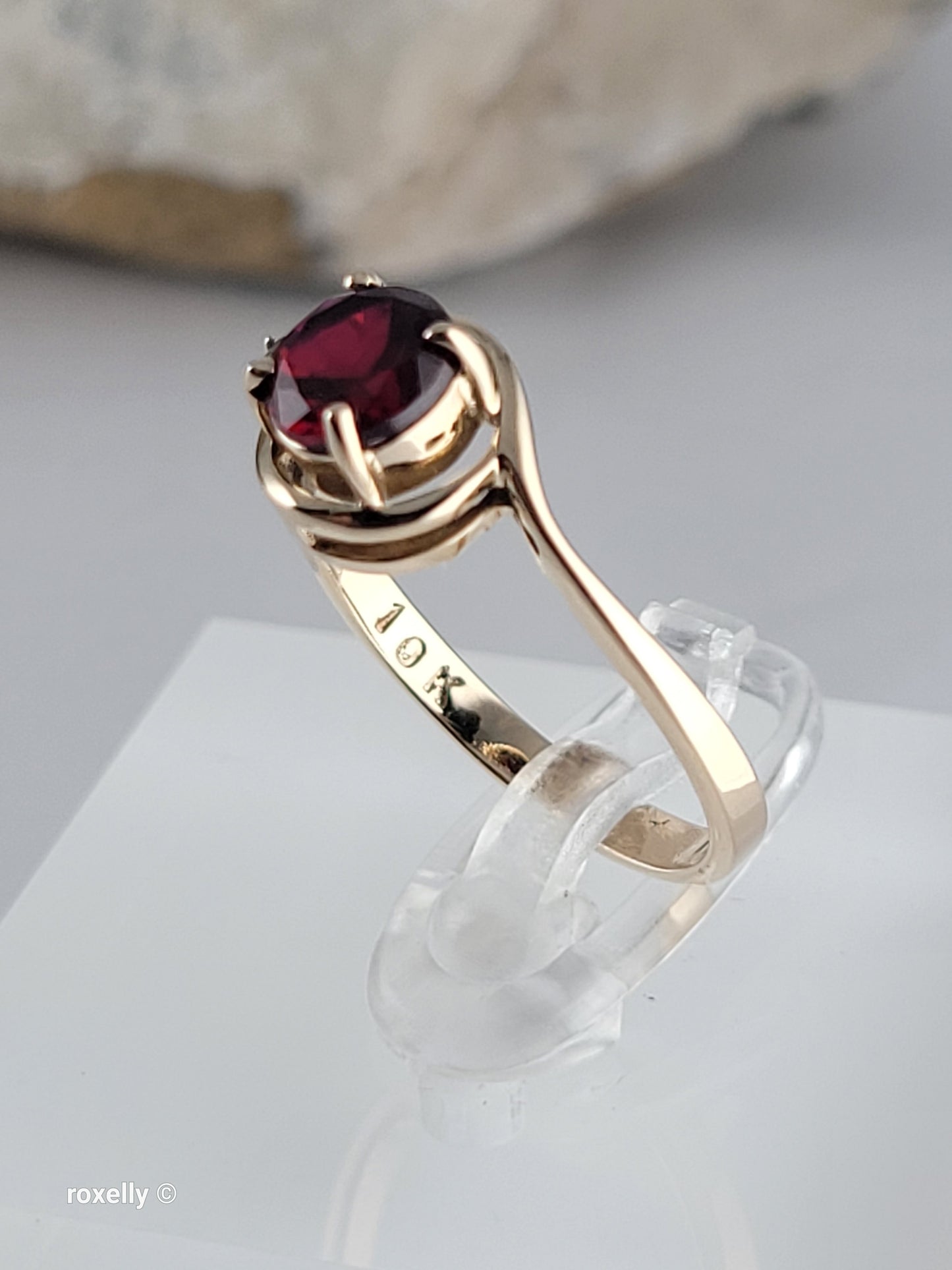 10K Yellow Gold Garnet and Diamond Ring Size 6.5, Solid Gold