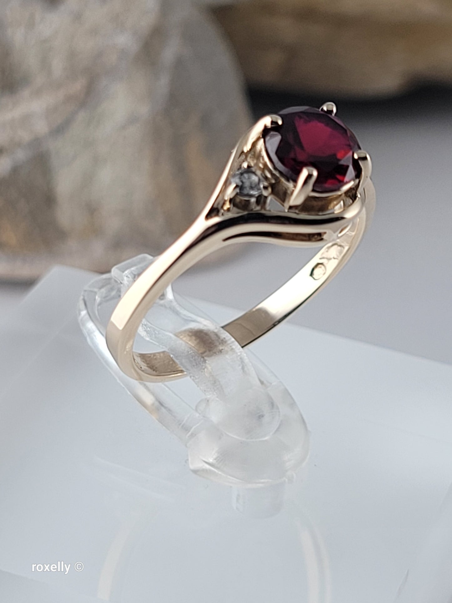 10K Yellow Gold Garnet and Diamond Ring Size 6.5, Solid Gold