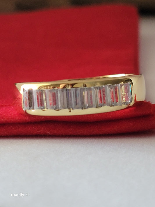 18K Solid Yellow Gold Cubic Zirconia Band Ring Size 11.5 Made in Italy