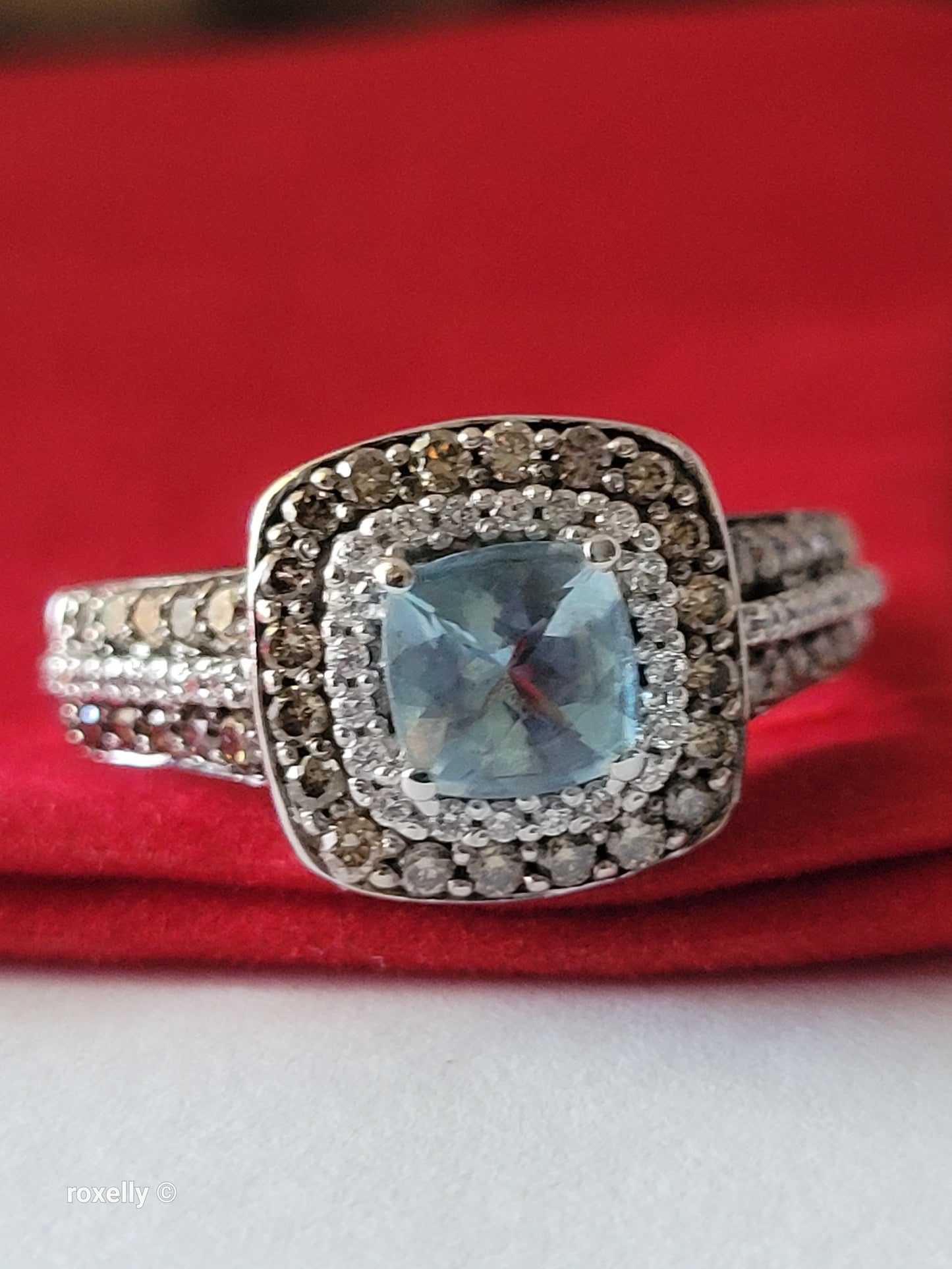 Le Vian 14K White Gold Aquamarine Chocolate & Vanilla Diamond Ring Size 8.75
