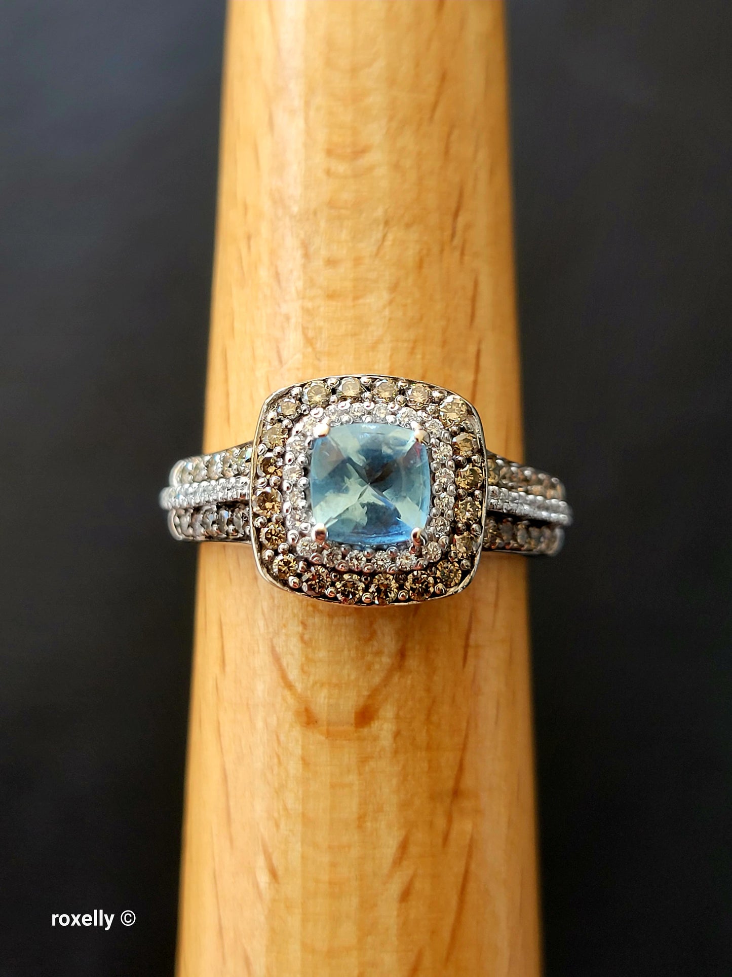Le Vian 14K White Gold Aquamarine Chocolate & Vanilla Diamond Ring Size 8.75