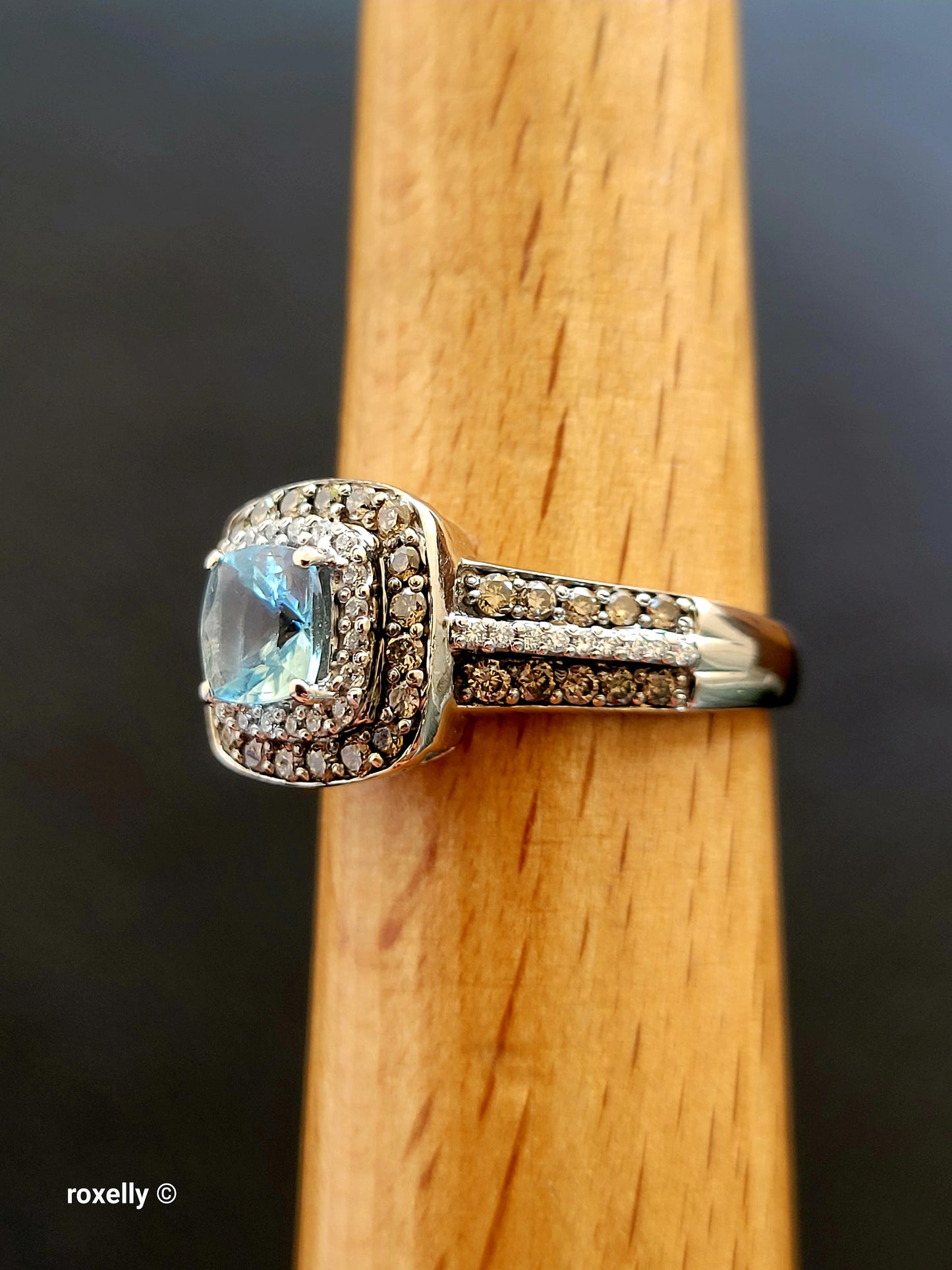 Le Vian 14K White Gold Aquamarine Chocolate & Vanilla Diamond Ring Size 8.75