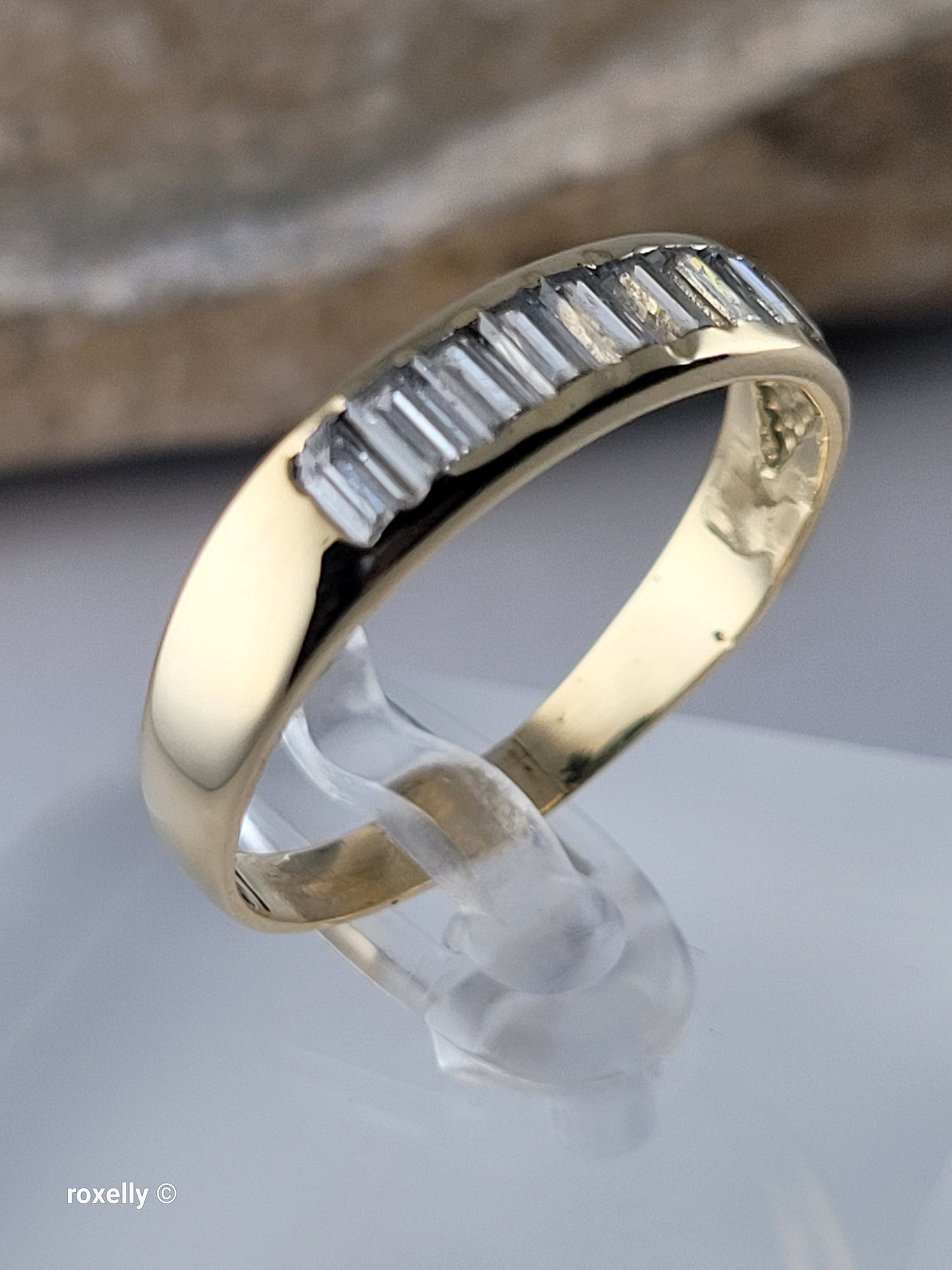 18K Solid Yellow Gold Cubic Zirconia Band Ring Size 11.5 Made in Italy