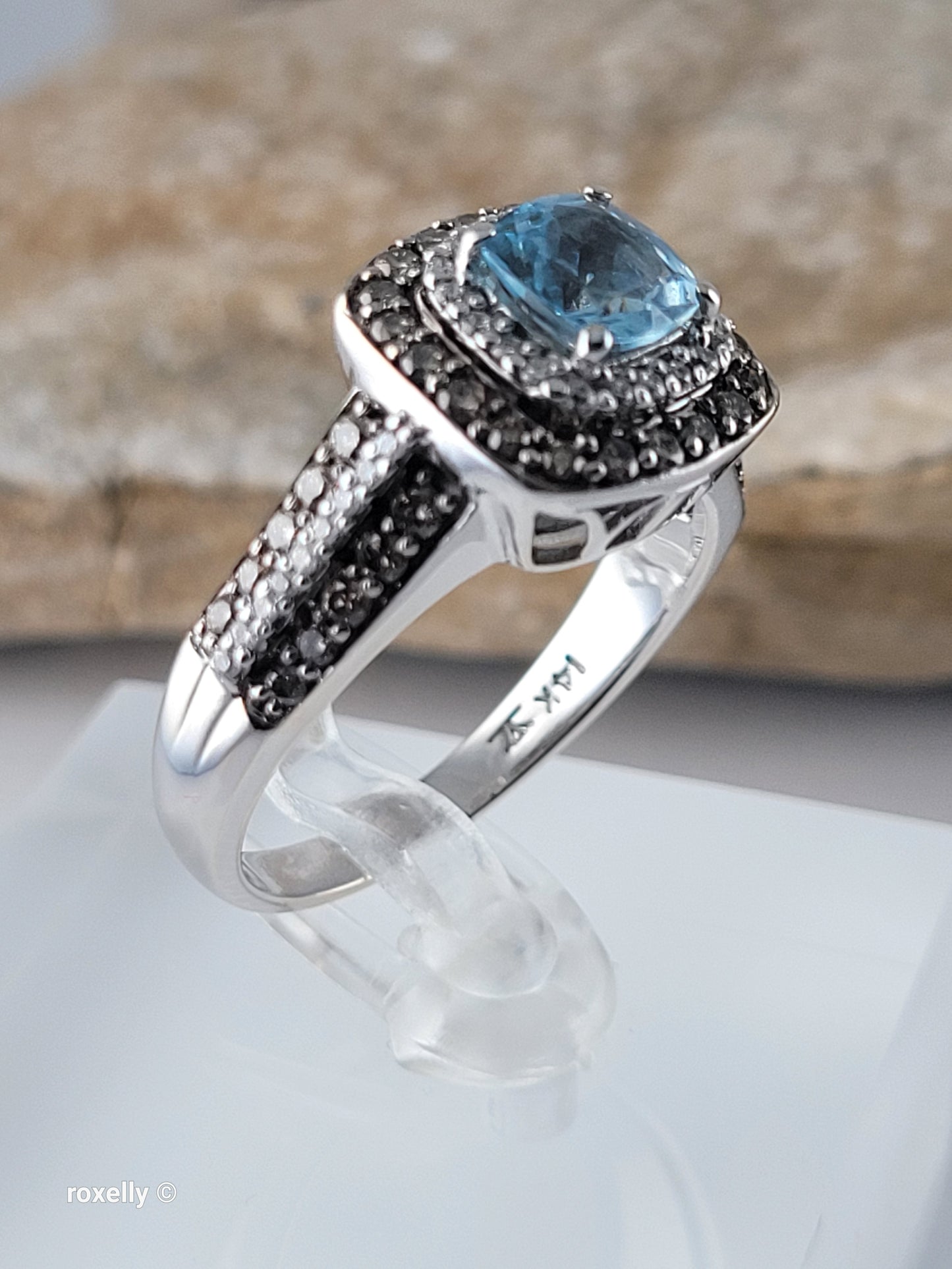 Le Vian 14K White Gold Aquamarine Chocolate & Vanilla Diamond Ring Size 8.75