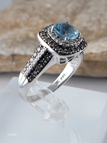 Le Vian 14K White Gold Aquamarine Chocolate & Vanilla Diamond Ring Size 8.75