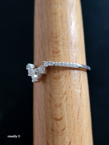 14K White Gold Genuine Diamonds Tiara Design Ring Size 8, Solid Gold