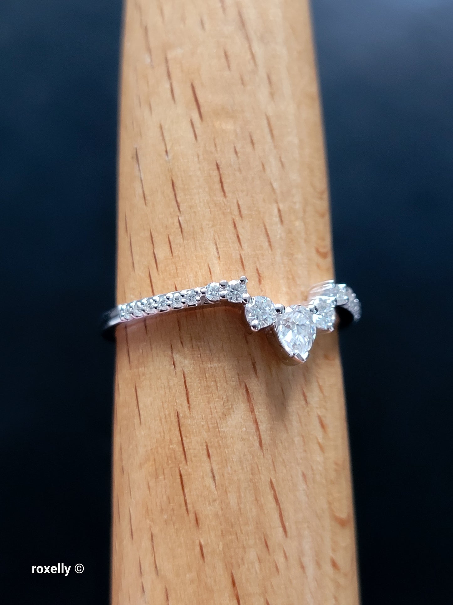 14K White Gold Genuine Diamonds Tiara Design Ring Size 8, Solid Gold